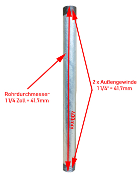 40 cm Brunnenbaurohr 1 1/4 Zoll Stahlrohr Rohr verzinkt