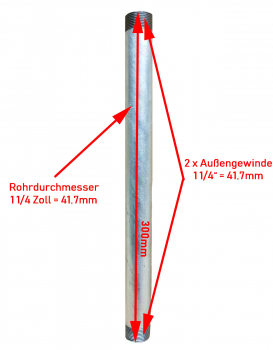30 cm Brunnenbaurohr 1 1/4 Zoll Stahlrohr Rohr verzinkt
