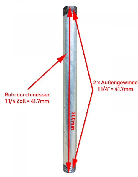 30 cm Brunnenbaurohr 1 1/4 Zoll Stahlrohr Rohr verzinkt